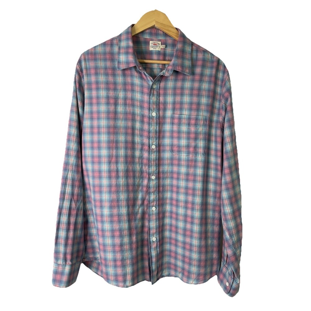 Faherty Shirt Mens Extra Large XL Plaid Pastel Button Up